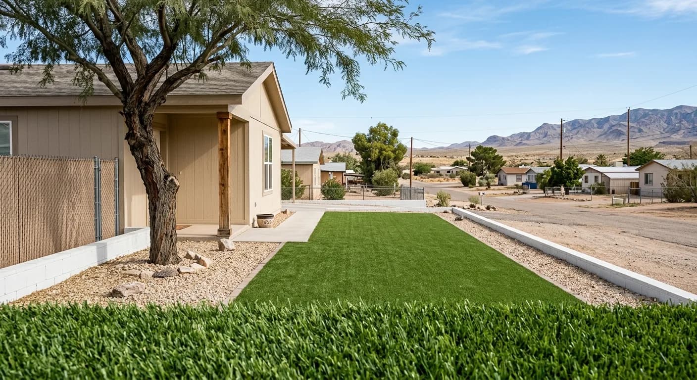Littlefield Arizona side yard with restored artificial turf