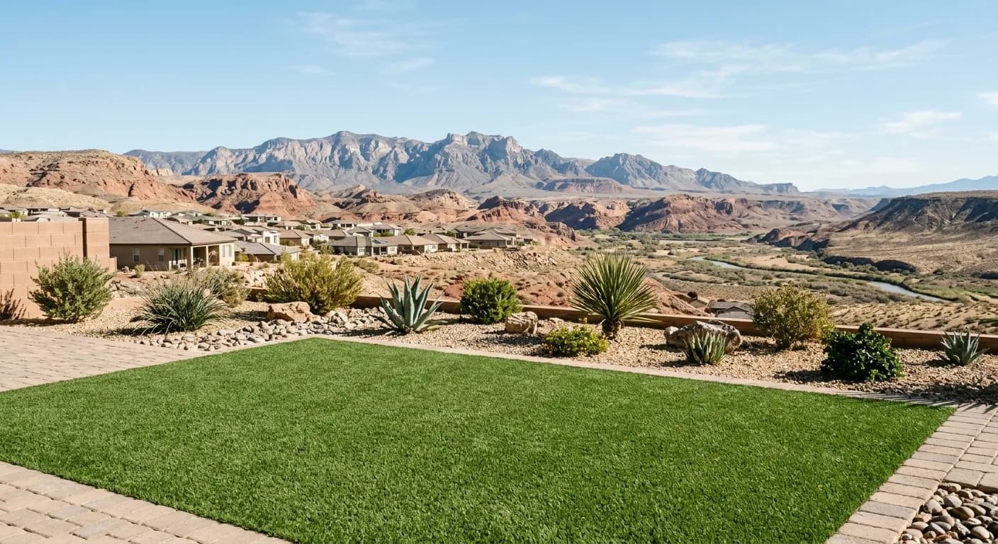 Scenic Arizona artificial turf yard in a desert setting