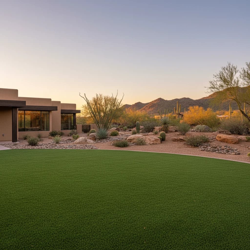 Tri-state desert backyard near Beaver Dam Arizona with restored artificial turf