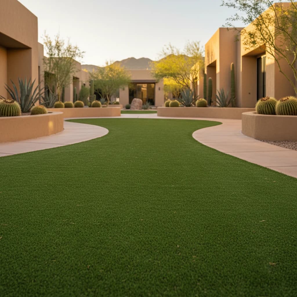 Commercial desert courtyard with cleaned artificial turf