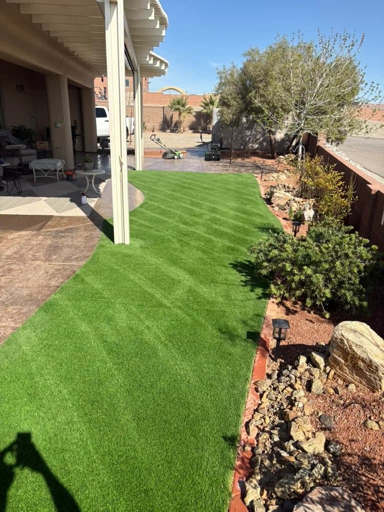 Mesquite NV Side Yard Turf After Power Brooming after